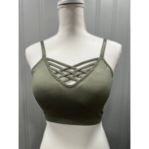 Zenana Olive Green Lattice Front Strappy Sports Bra‎ Bralette L XL